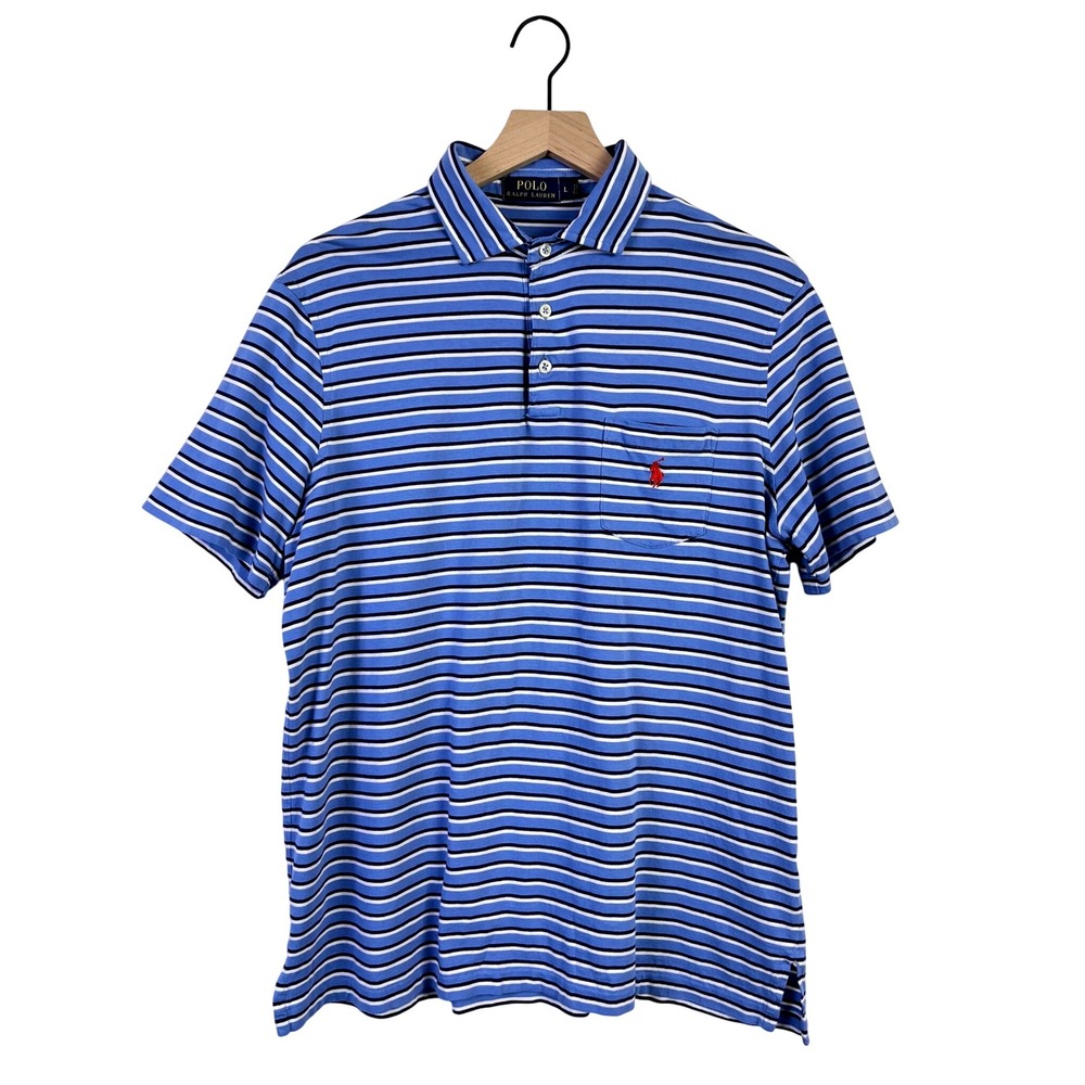 Polo Ralph Lauren Men's Large‎ Preppy Blue Striped Polo Shirt Classic Fit